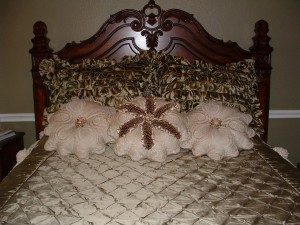 flower pillow and ruffled shams                 